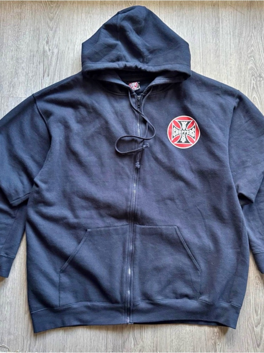 Men's Black Full-Zip Hooded Sweater with Chest Patch